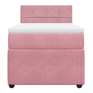 Κρεβάτι Boxspring με Στρώμα Ροζ 90x190 εκ. Βελούδινο - Pakobazaar