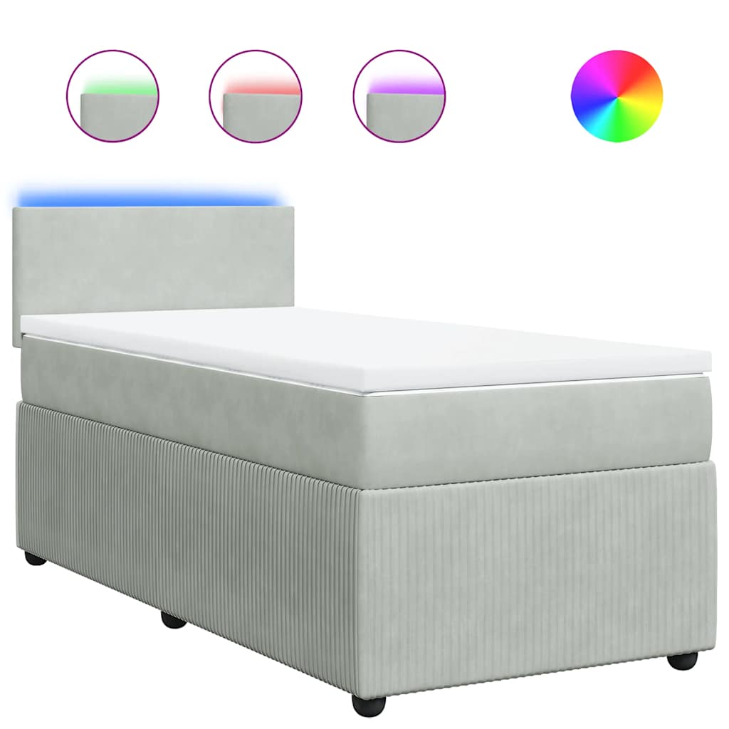 Κρεβάτι Boxspring με Στρώμα Ανοιχτό Γκρι 90x200 εκ. Βελούδινο - Pakobazaar