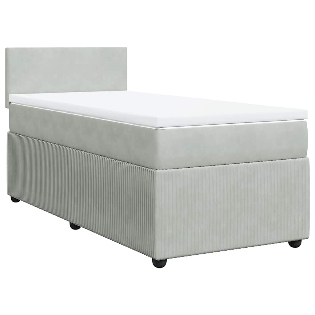 Κρεβάτι Boxspring με Στρώμα Ανοιχτό Γκρι 90x200 εκ. Βελούδινο - Pakobazaar