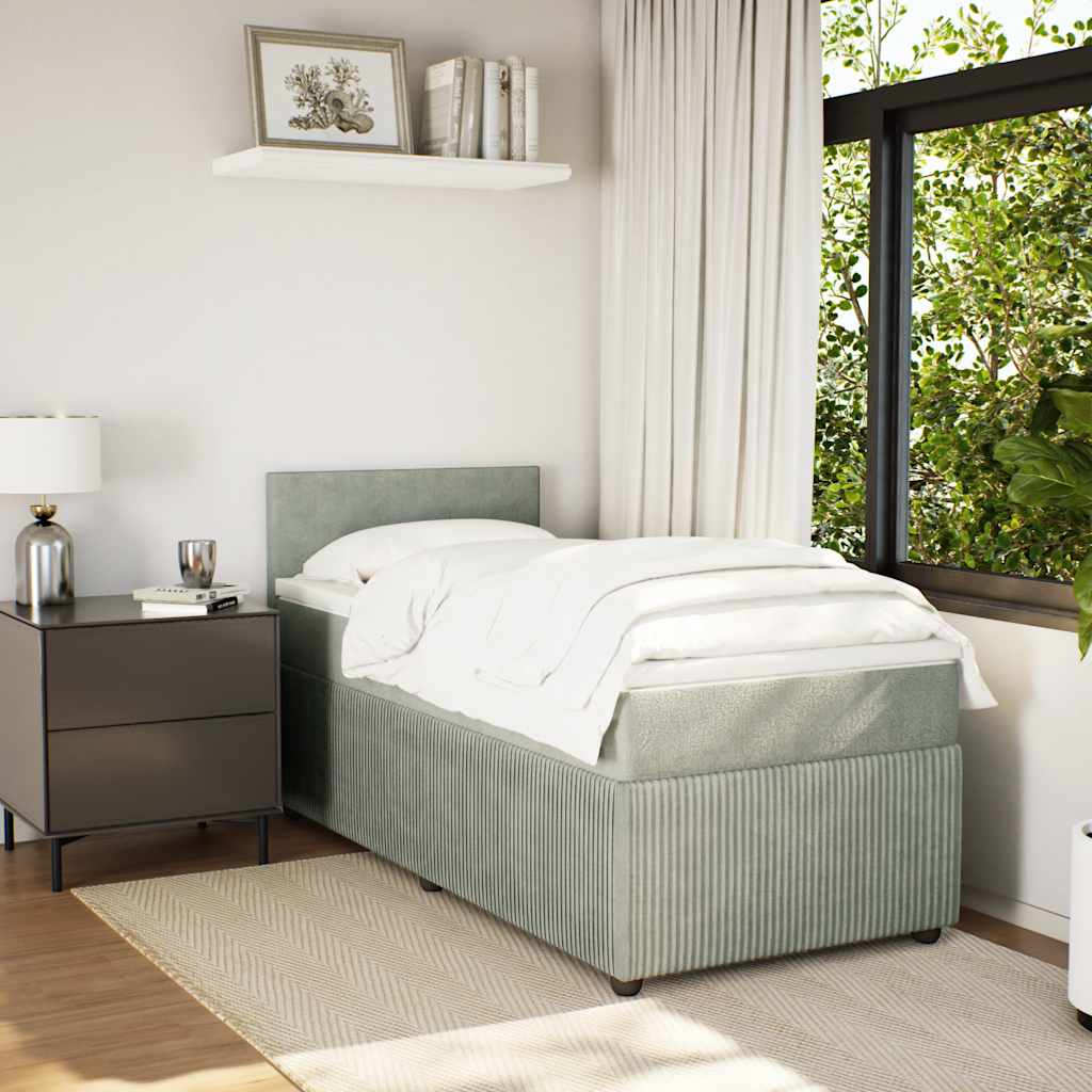 Κρεβάτι Boxspring με Στρώμα Ανοιχτό Γκρι 90x200 εκ. Βελούδινο - Pakobazaar