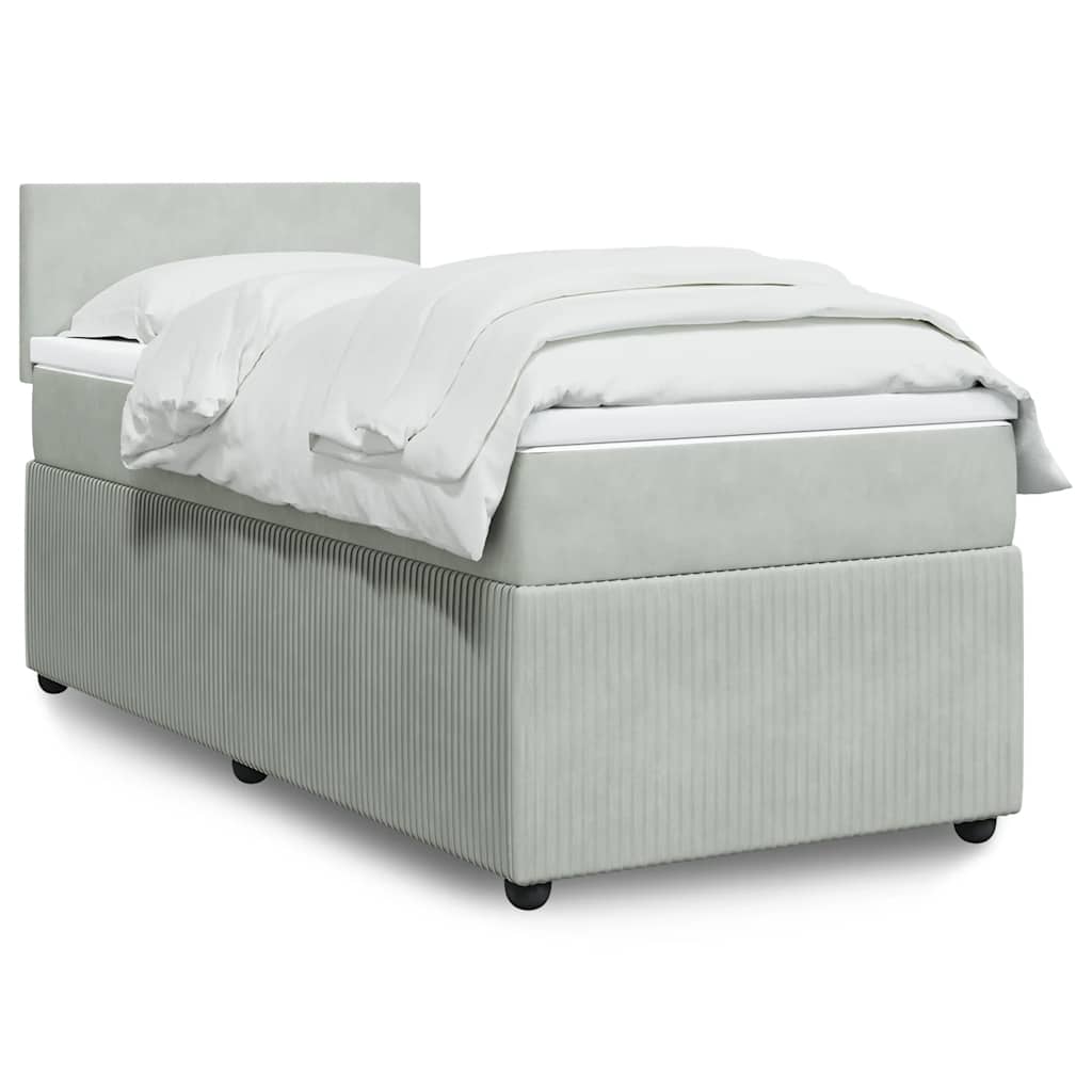 Κρεβάτι Boxspring με Στρώμα Ανοιχτό Γκρι 90x200 εκ. Βελούδινο - Pakobazaar