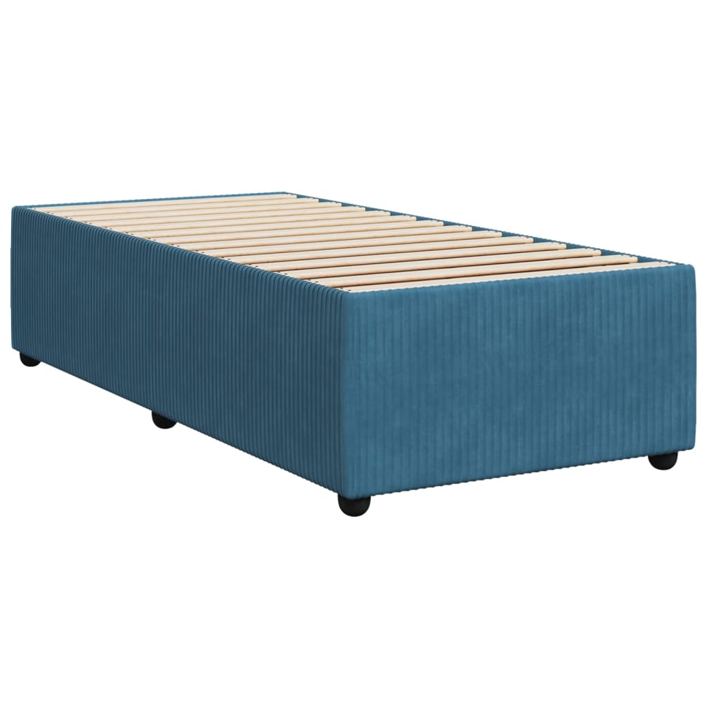 Κρεβάτι Boxspring με Στρώμα Μπλε 90x200 εκ. Βελούδινο