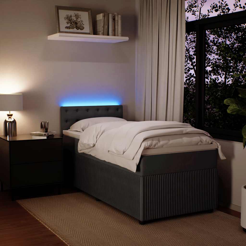 Κρεβάτι Boxspring με Στρώμα Σκούρο Γκρι 90x200 εκ. Βελούδινο - Pakobazaar