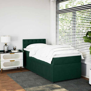 Κρεβάτι Boxspring με Στρώμα Σκούρο Πράσινο 90x200 εκ. Βελούδινο - Pakobazaar