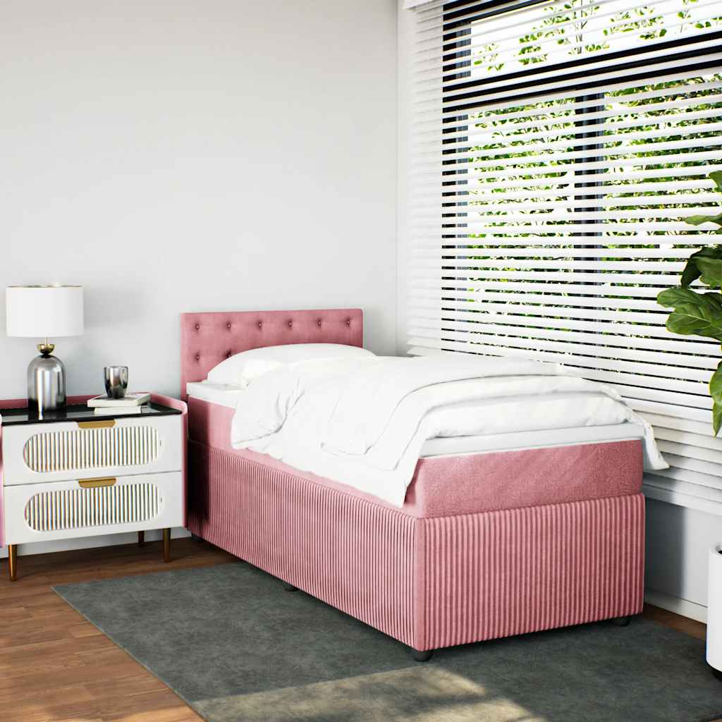 Κρεβάτι Boxspring με Στρώμα Ροζ 90x200 εκ. Βελούδινο - Pakobazaar