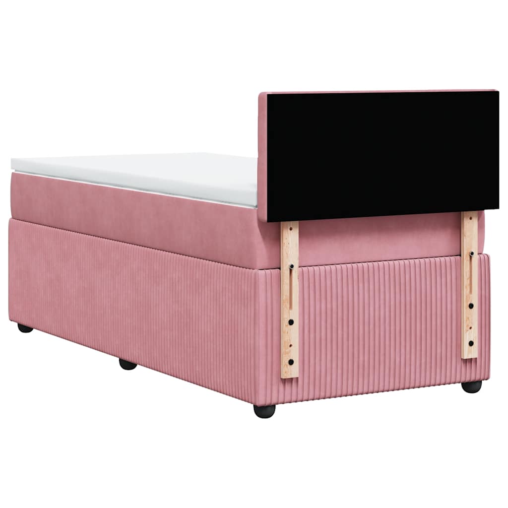 Κρεβάτι Boxspring με Στρώμα Ροζ 90x200 εκ. Βελούδινο - Pakobazaar