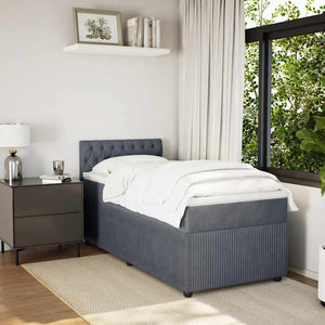 Κρεβάτι Boxspring με Στρώμα Σκούρο Γκρι 90x200 εκ. Βελούδινο - Pakobazaar