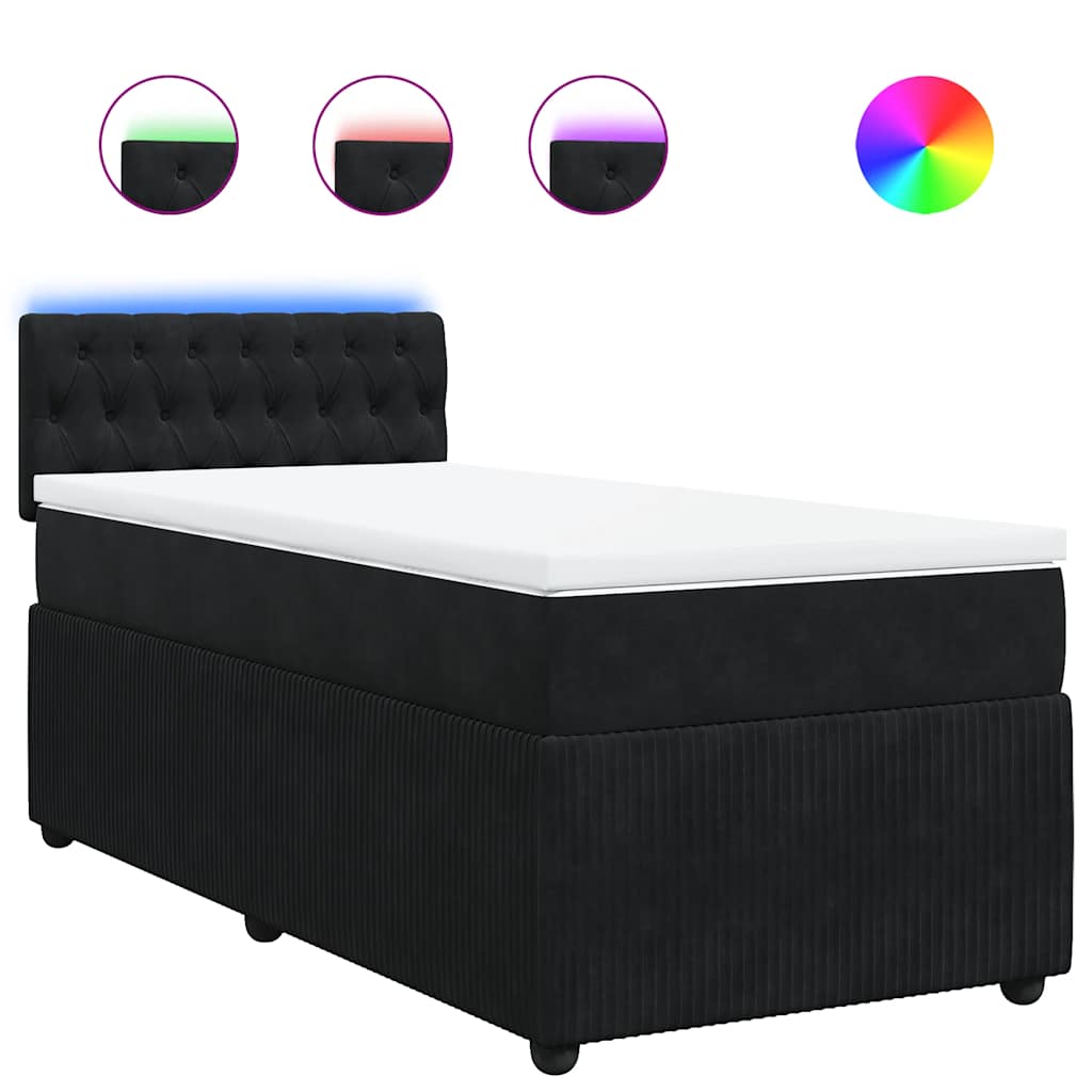 Κρεβάτι Boxspring με Στρώμα Μαύρο 90x200 εκ. Βελούδινο - Pakobazaar