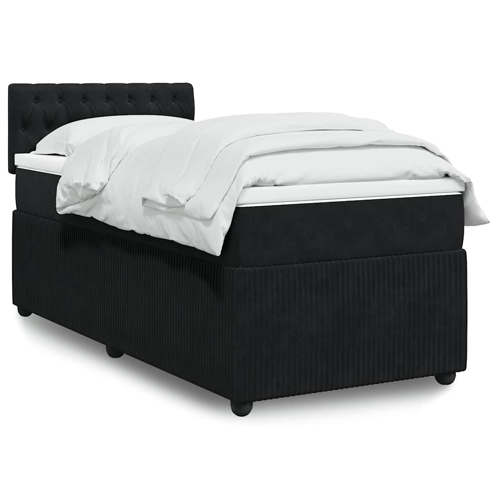 Κρεβάτι Boxspring με Στρώμα Μαύρο 90x200 εκ. Βελούδινο - Pakobazaar
