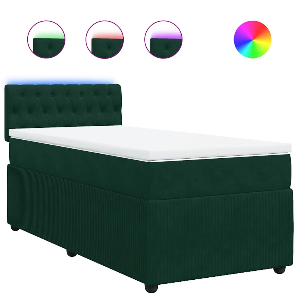 Κρεβάτι Boxspring με Στρώμα Σκούρο Πράσινο 90x200 εκ. Βελούδινο - Pakobazaar
