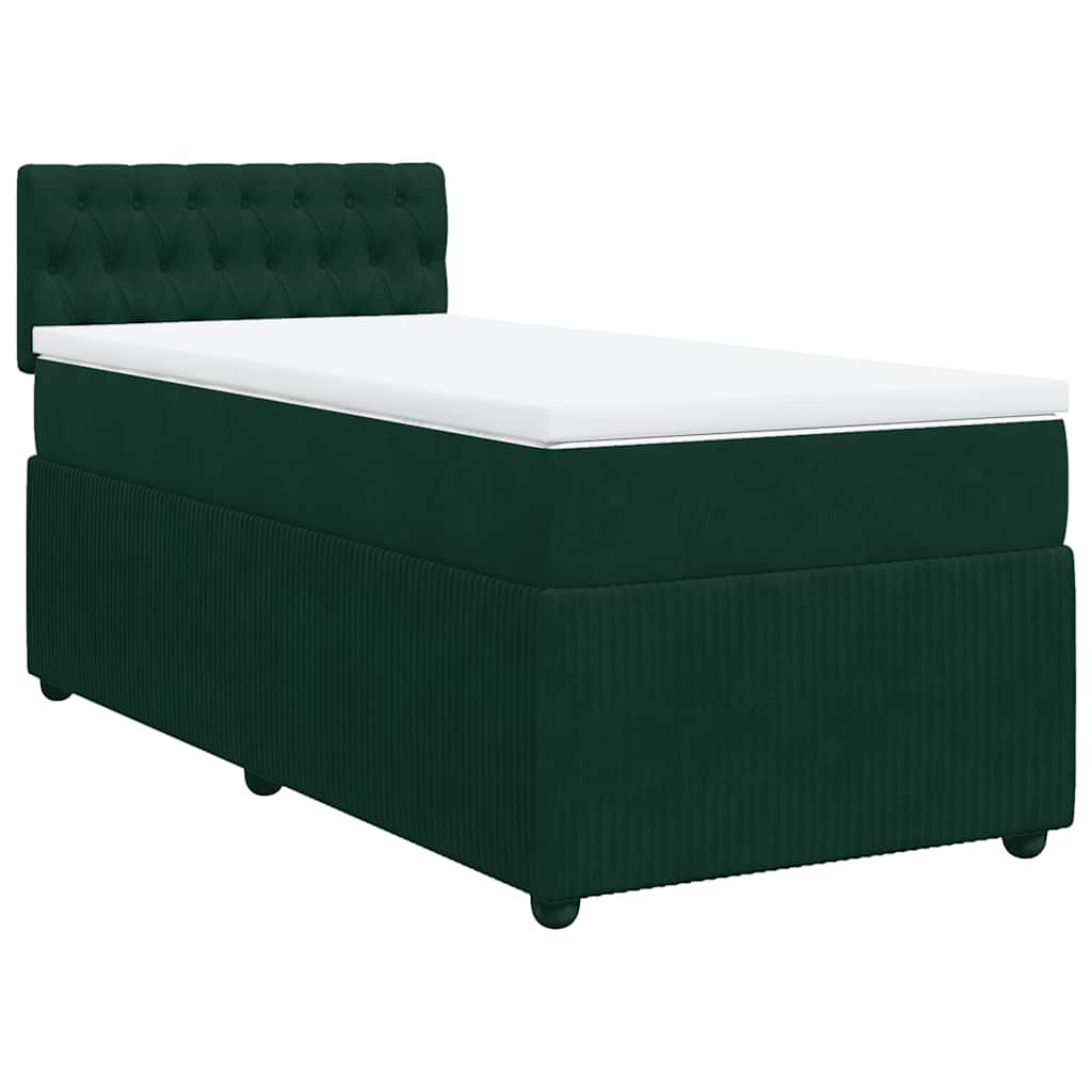 Κρεβάτι Boxspring με Στρώμα Σκούρο Πράσινο 90x200 εκ. Βελούδινο - Pakobazaar