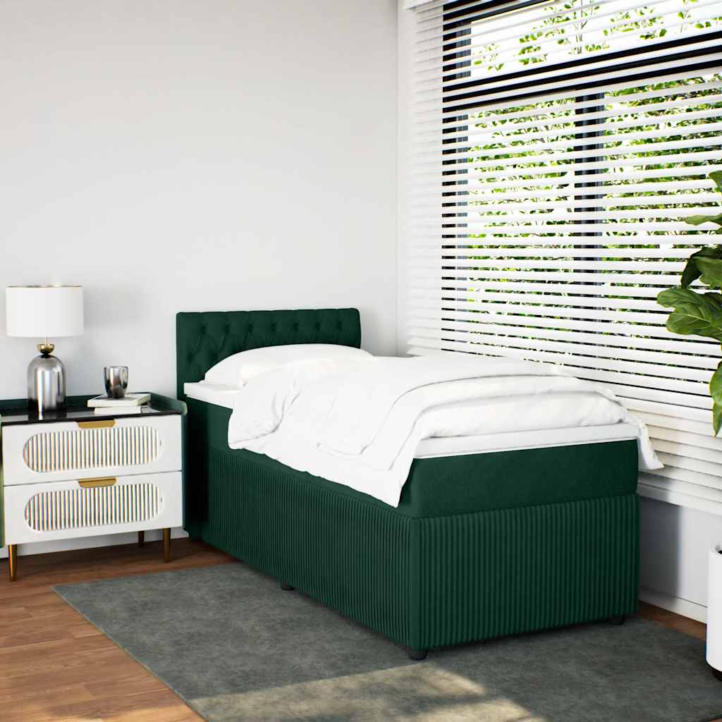 Κρεβάτι Boxspring με Στρώμα Σκούρο Πράσινο 90x200 εκ. Βελούδινο - Pakobazaar