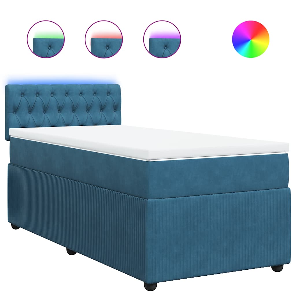 Κρεβάτι Boxspring με Στρώμα Μπλε 90x200 εκ. Βελούδινο