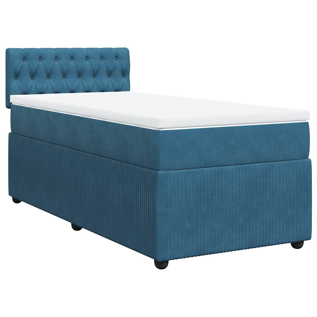 Κρεβάτι Boxspring με Στρώμα Μπλε 90x200 εκ. Βελούδινο