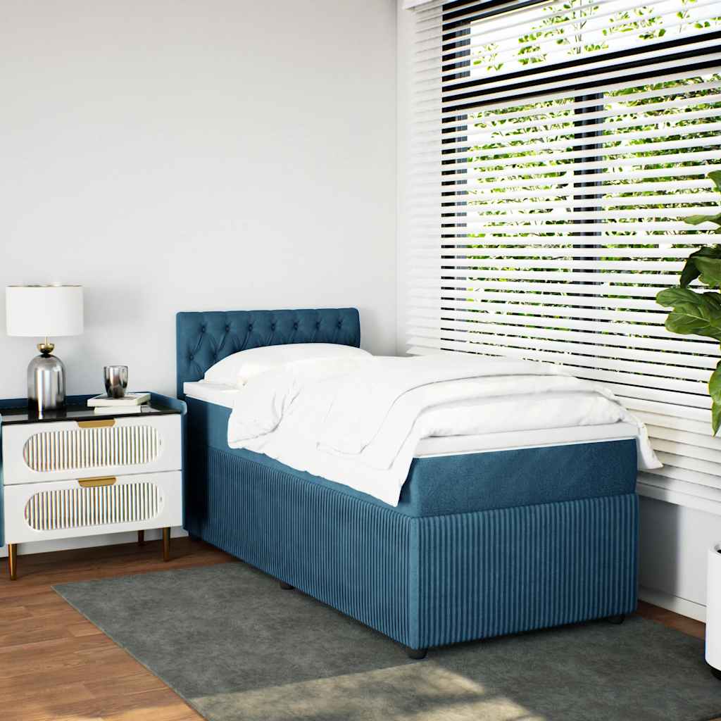 Κρεβάτι Boxspring με Στρώμα Μπλε 90x200 εκ. Βελούδινο
