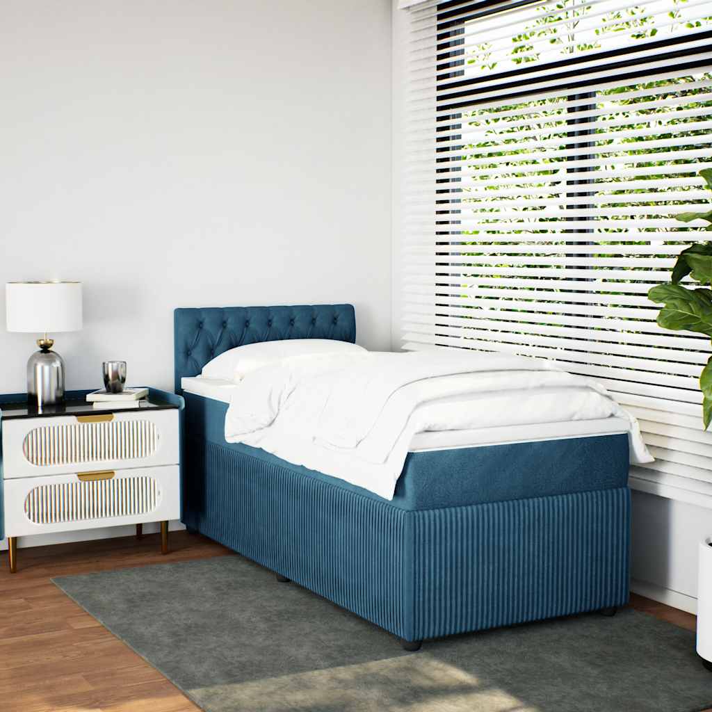 Κρεβάτι Boxspring με Στρώμα Μπλε 90x200 εκ. Βελούδινο
