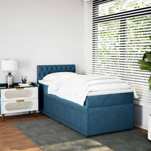 Κρεβάτι Boxspring με Στρώμα Μπλε 90x200 εκ. Βελούδινο