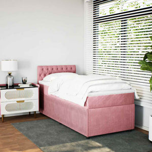 Κρεβάτι Boxspring με Στρώμα Ροζ 90x200 εκ. Βελούδινο - Pakobazaar