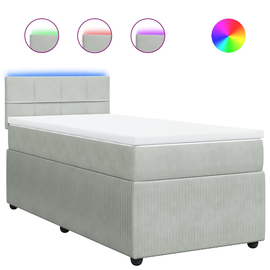 Κρεβάτι Boxspring με Στρώμα Ανοιχτό Γκρι 90x200 εκ. Βελούδινο - Pakobazaar