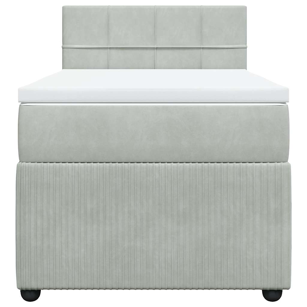 Κρεβάτι Boxspring με Στρώμα Ανοιχτό Γκρι 90x200 εκ. Βελούδινο - Pakobazaar