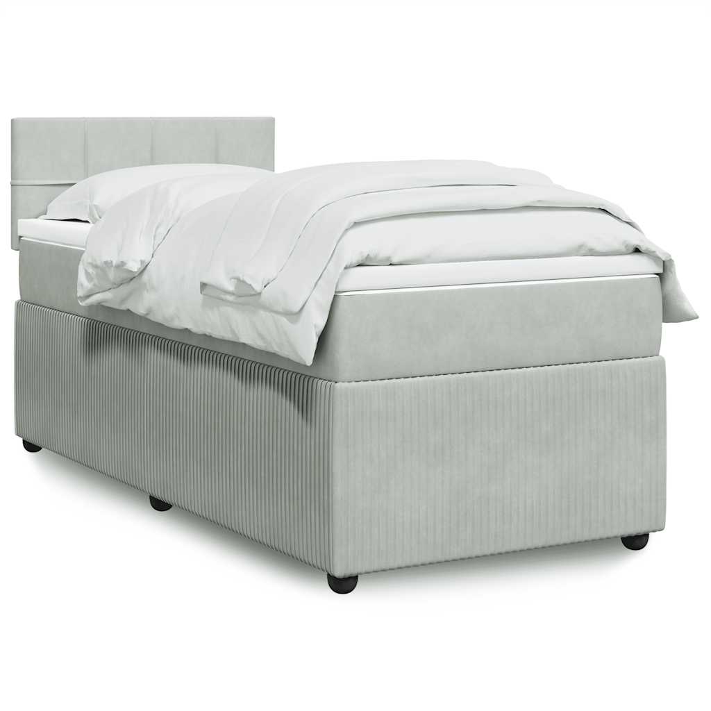 Κρεβάτι Boxspring με Στρώμα Ανοιχτό Γκρι 90x200 εκ. Βελούδινο - Pakobazaar