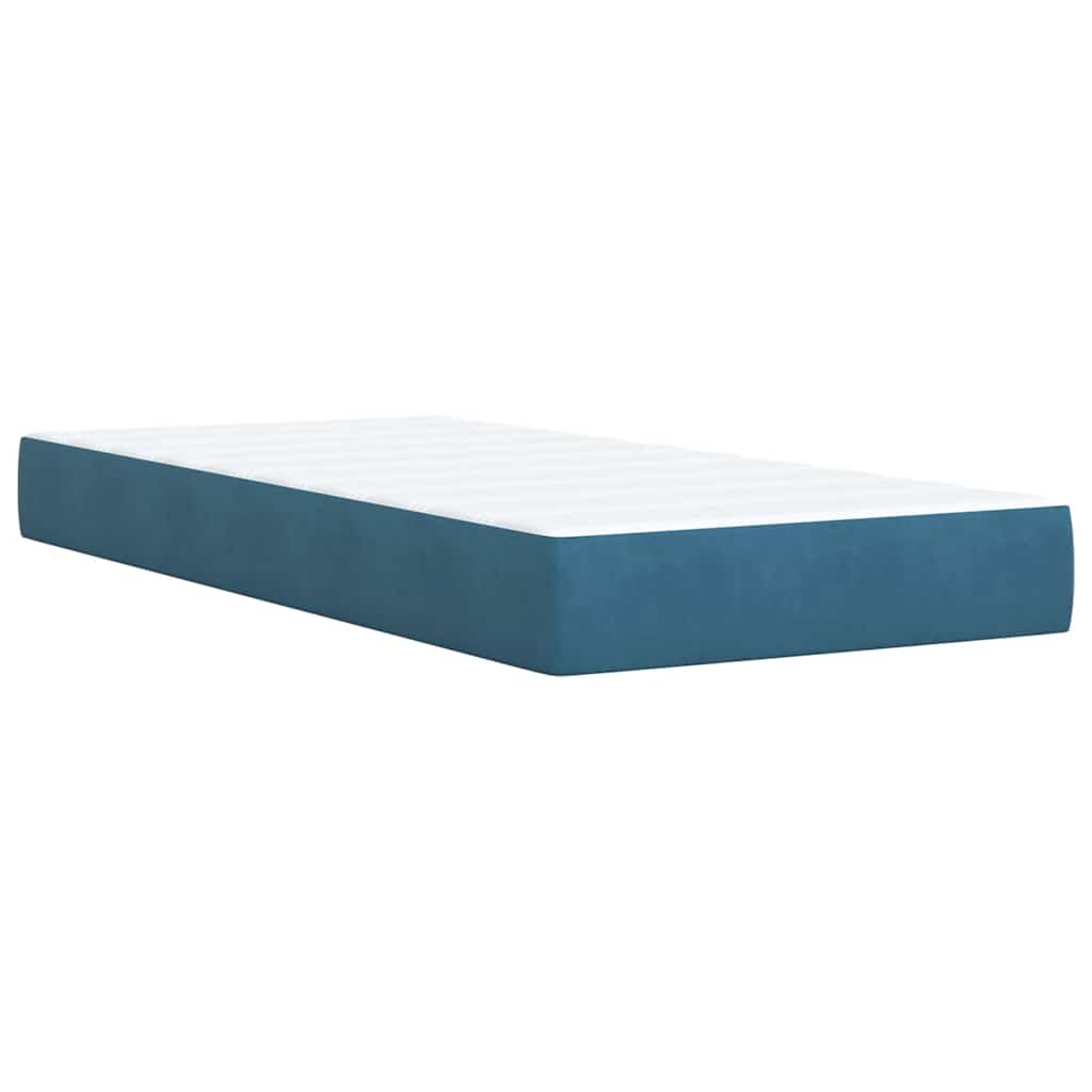 Κρεβάτι Boxspring με Στρώμα Μπλε 90x200 εκ. Βελούδινο
