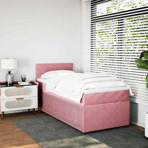 Κρεβάτι Boxspring με Στρώμα Ροζ 90x200 εκ. Βελούδινο