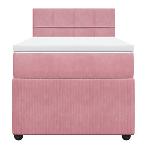 Κρεβάτι Boxspring με Στρώμα Ροζ 90x200 εκ. Βελούδινο
