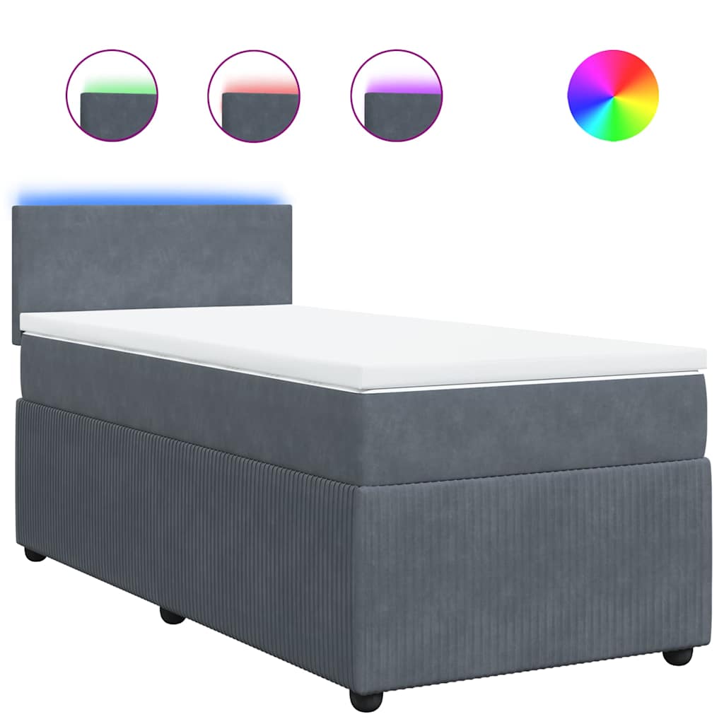 Κρεβάτι Boxspring με Στρώμα Σκούρο Γκρι 100x200 εκ. Βελούδινο