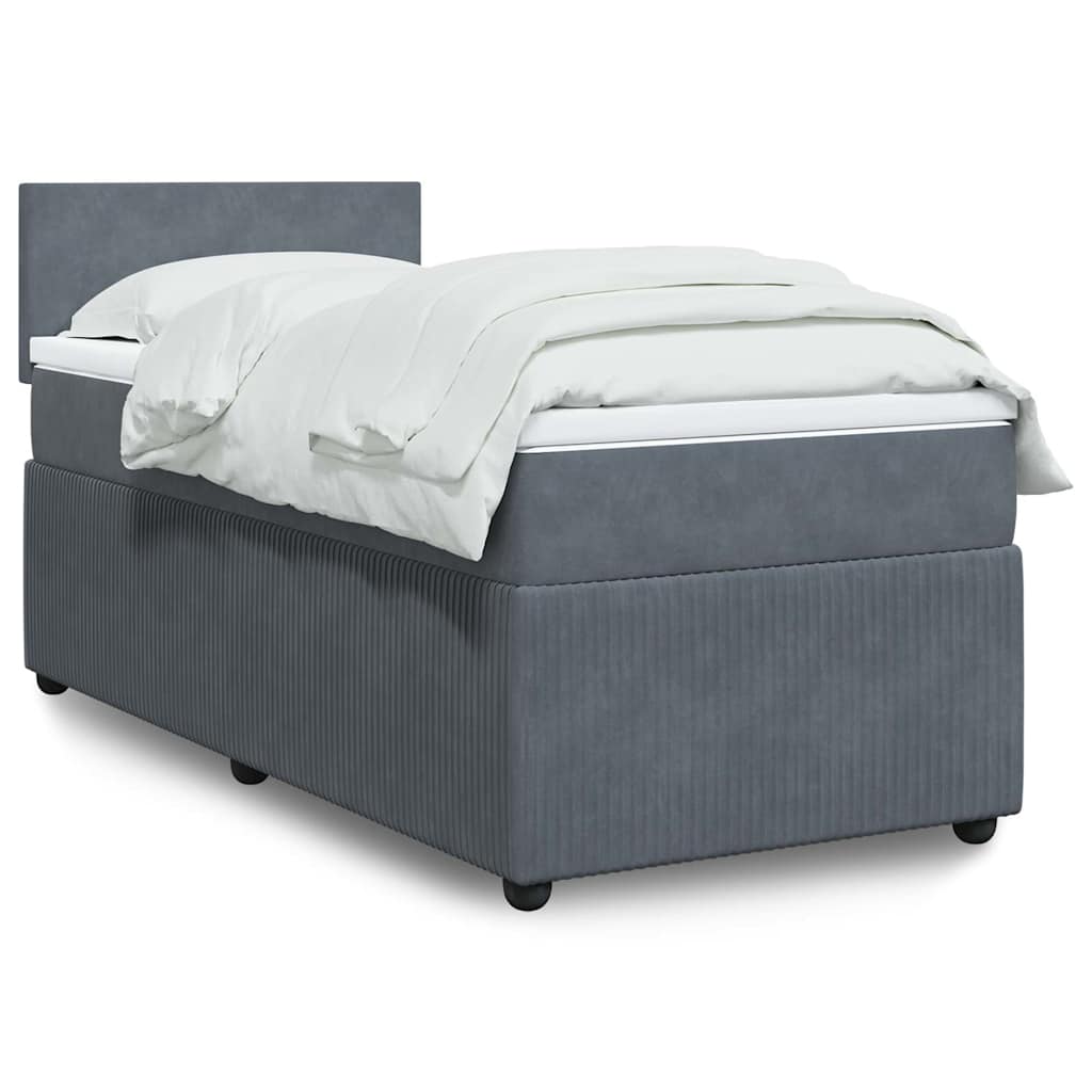 Κρεβάτι Boxspring με Στρώμα Σκούρο Γκρι 100x200 εκ. Βελούδινο
