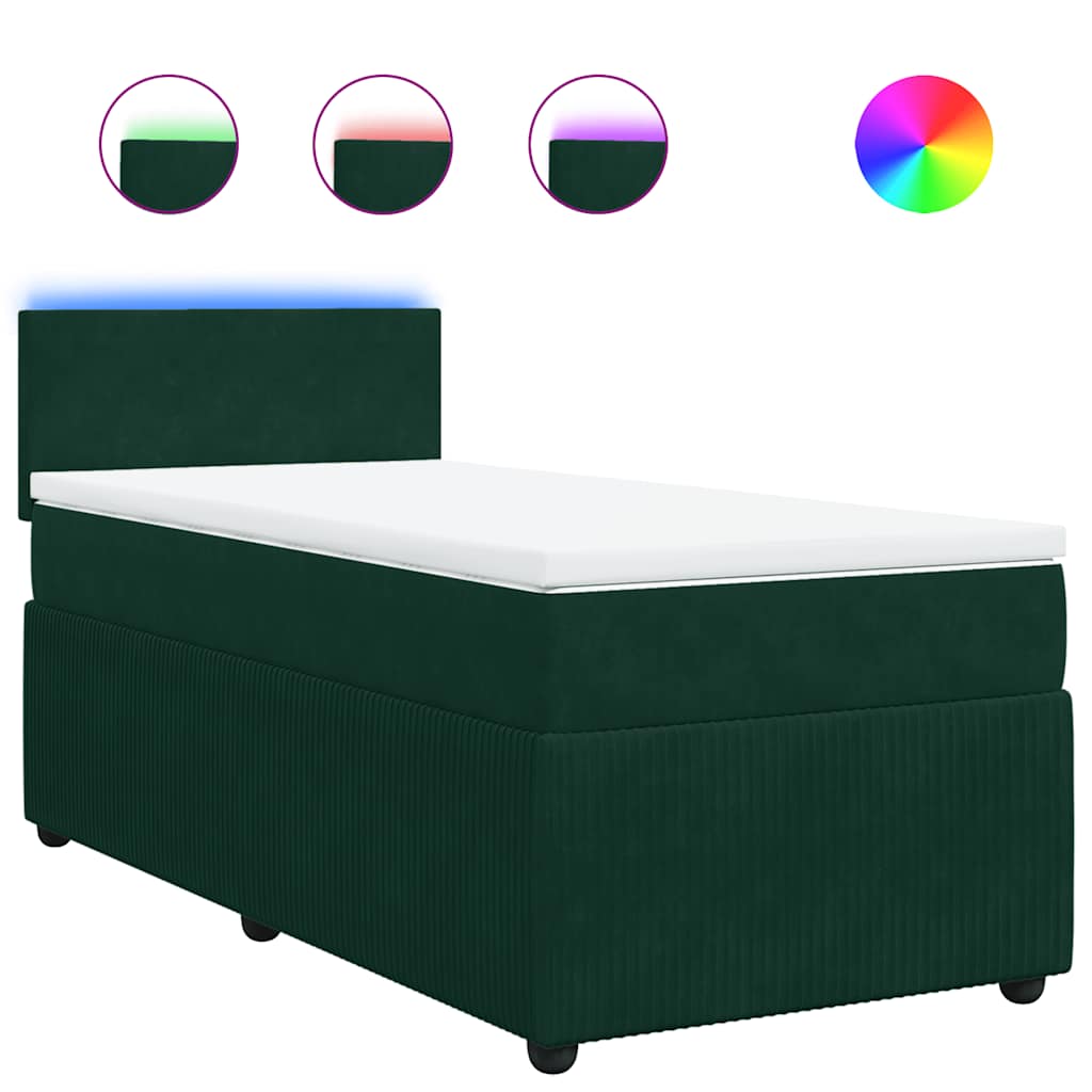 Κρεβάτι Boxspring με Στρώμα Σκούρο Πράσινο 100x200εκ. Βελούδινο