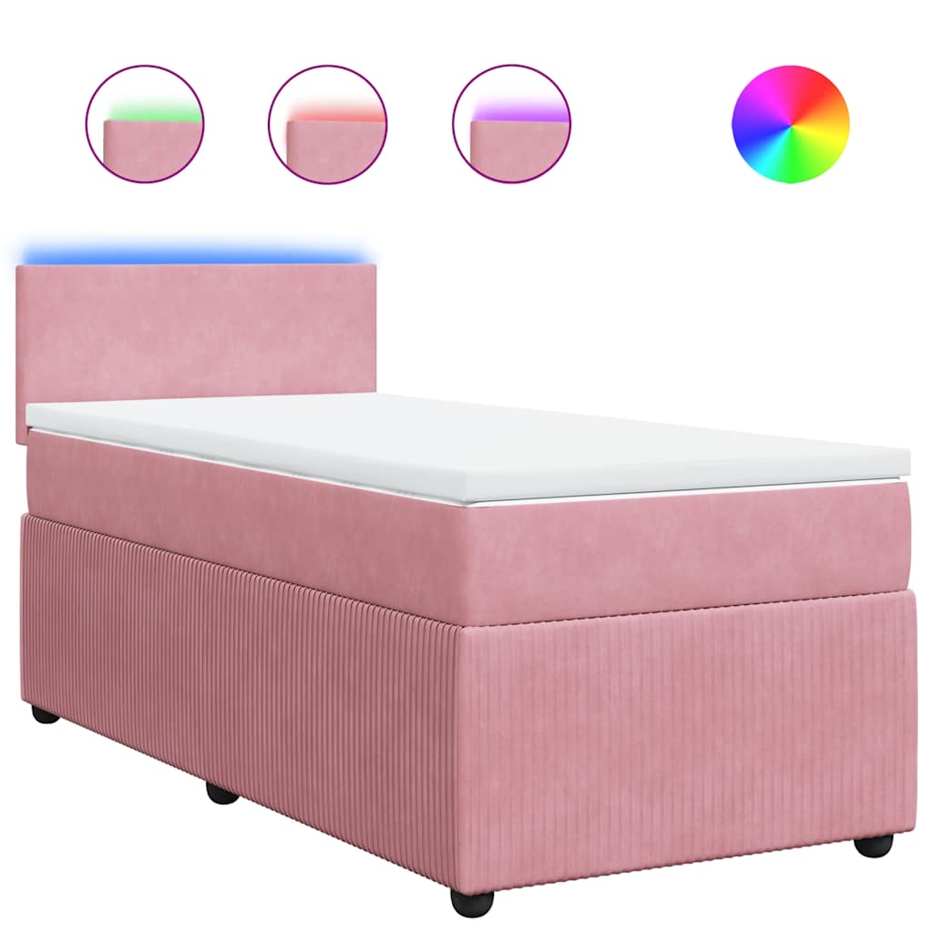 Κρεβάτι Boxspring με Στρώμα Ροζ 100x200 εκ. Βελούδινο - Pakobazaar