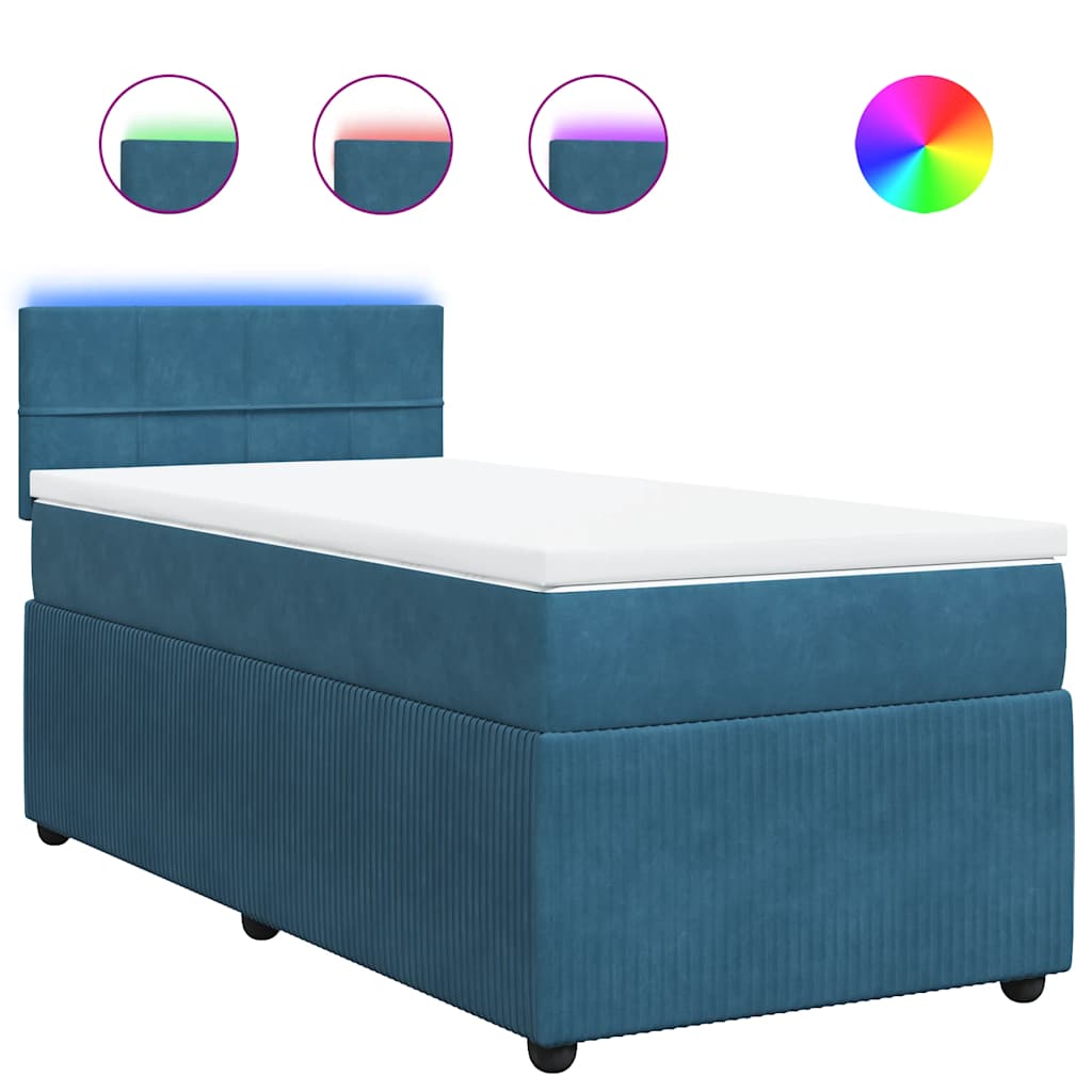 Κρεβάτι Boxspring με Στρώμα Μπλε 100x200 εκ. Βελούδινο - Pakobazaar
