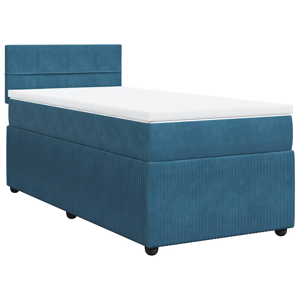 Κρεβάτι Boxspring με Στρώμα Μπλε 100x200 εκ. Βελούδινο - Pakobazaar