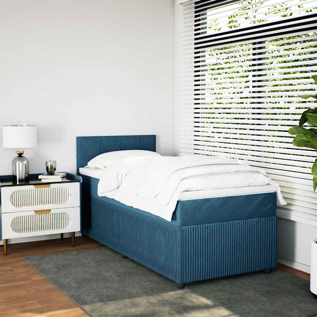 Κρεβάτι Boxspring με Στρώμα Μπλε 100x200 εκ. Βελούδινο - Pakobazaar