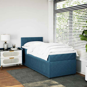 Κρεβάτι Boxspring με Στρώμα Μπλε 100x200 εκ. Βελούδινο - Pakobazaar
