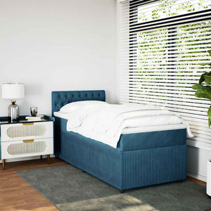 Κρεβάτι Boxspring με Στρώμα Μπλε 100x200 εκ. Βελούδινο - Pakobazaar