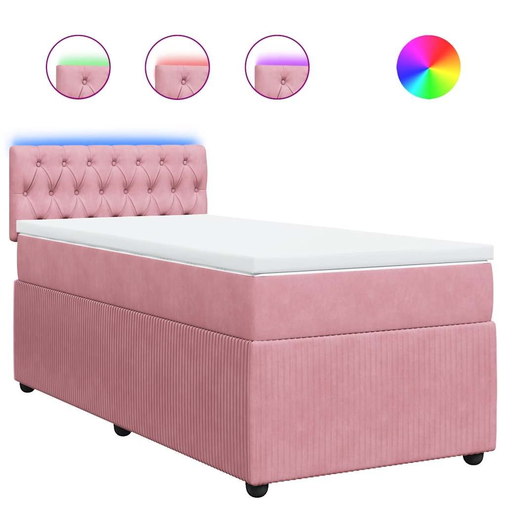Κρεβάτι Boxspring με Στρώμα Ροζ 100x200 εκ. Βελούδινο - Pakobazaar