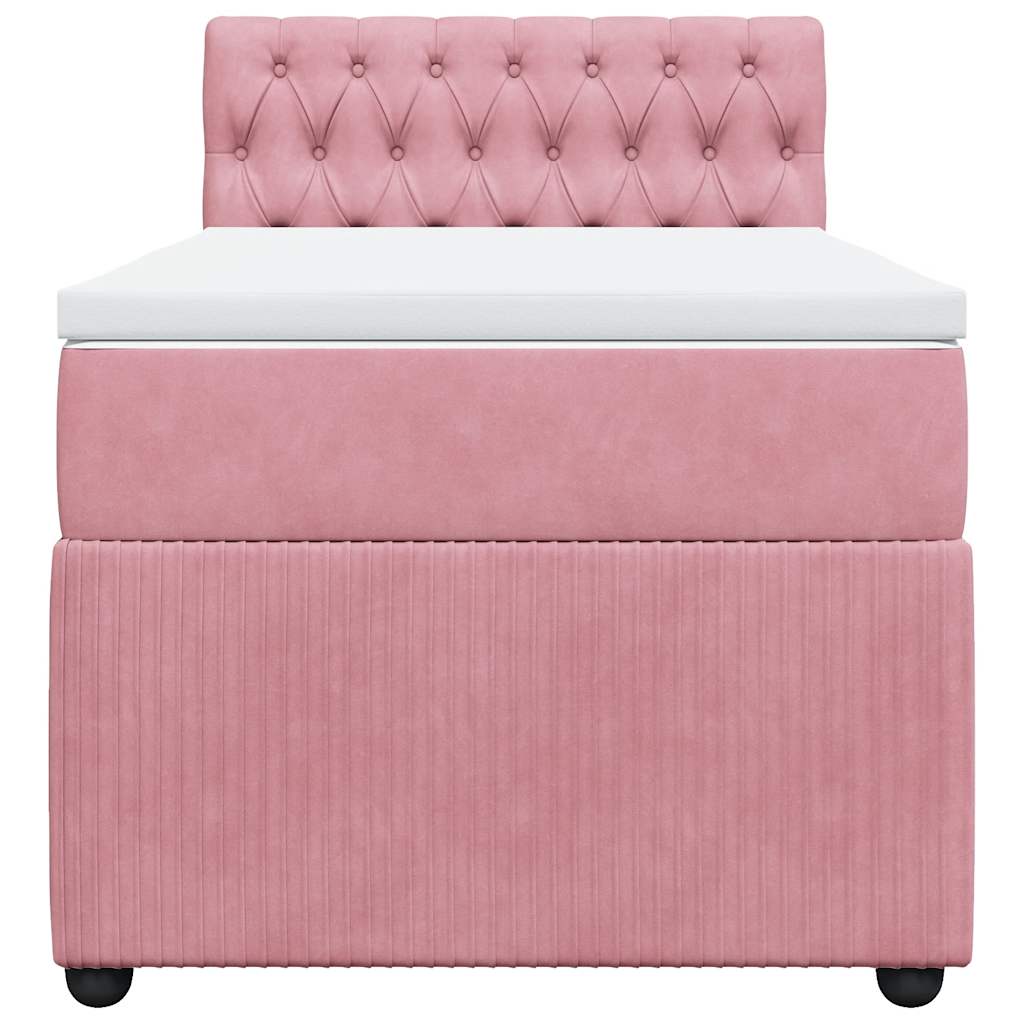 Κρεβάτι Boxspring με Στρώμα Ροζ 100x200 εκ. Βελούδινο - Pakobazaar