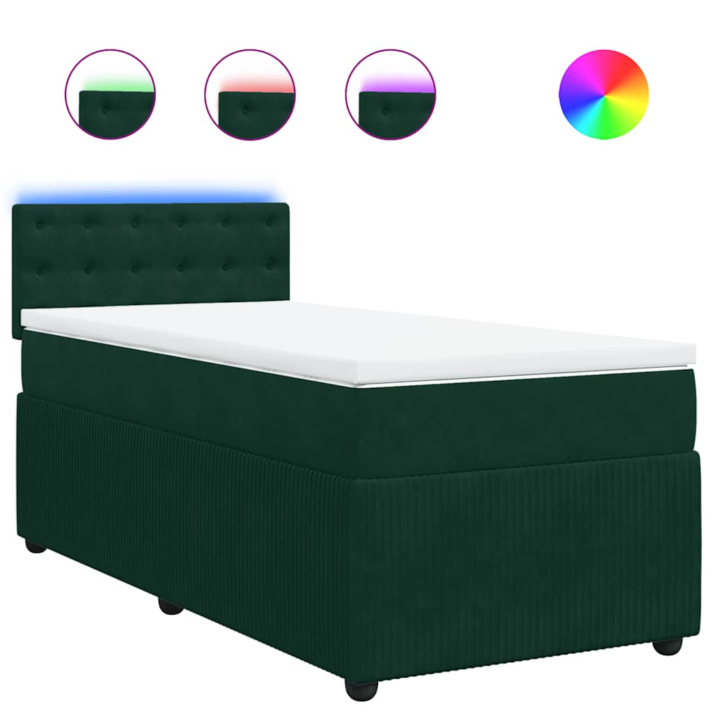 Κρεβάτι Boxspring με Στρώμα Σκούρο Πράσινο 100x200εκ. Βελούδινο