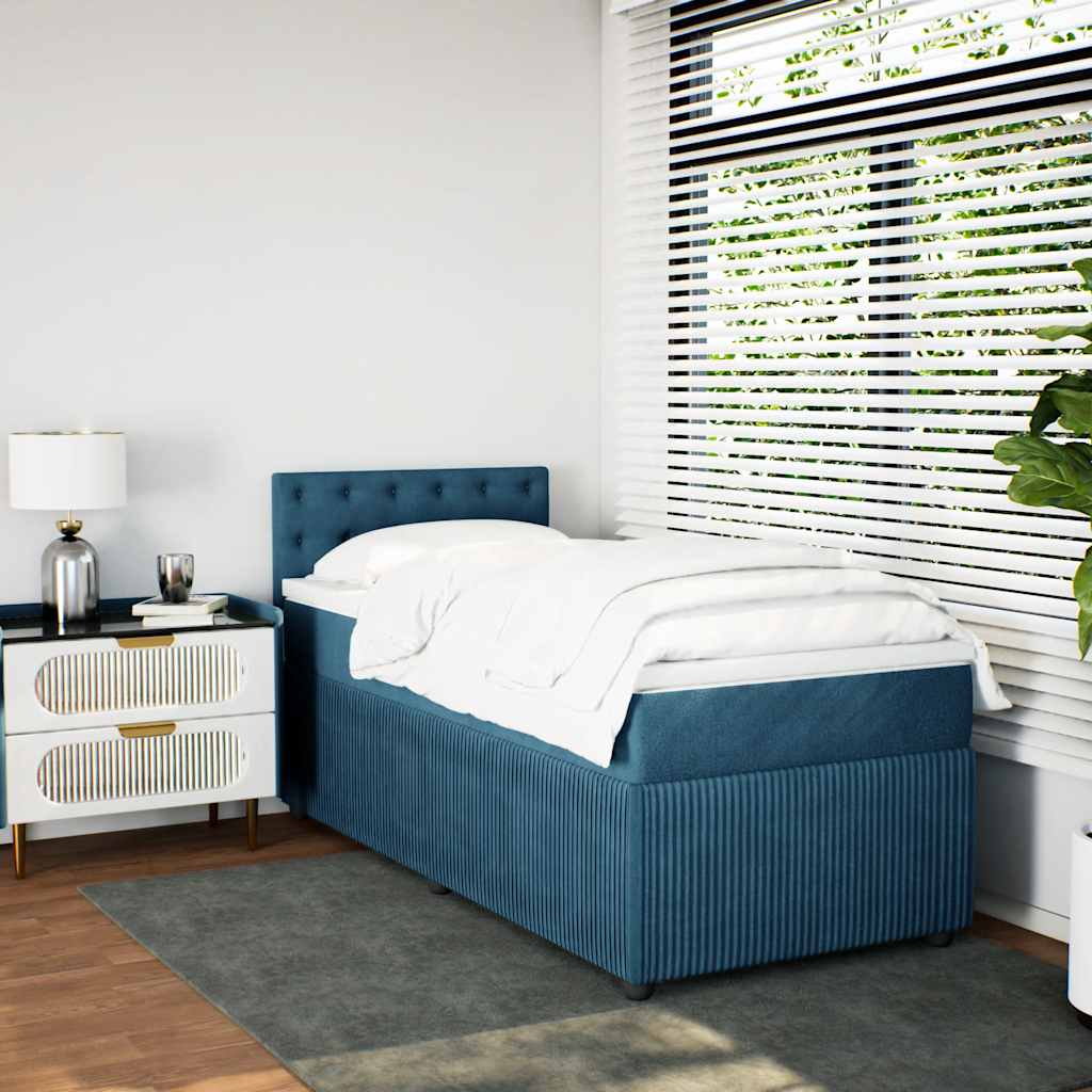 Κρεβάτι Boxspring με Στρώμα Μπλε 100x200 εκ. Βελούδινο - Pakobazaar