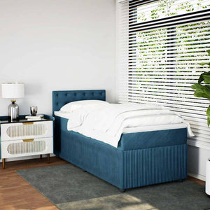 Κρεβάτι Boxspring με Στρώμα Μπλε 100x200 εκ. Βελούδινο - Pakobazaar