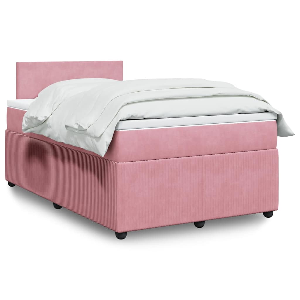 Κρεβάτι Boxspring με Στρώμα Ροζ 120x190 εκ. Βελούδινο - Pakobazaar
