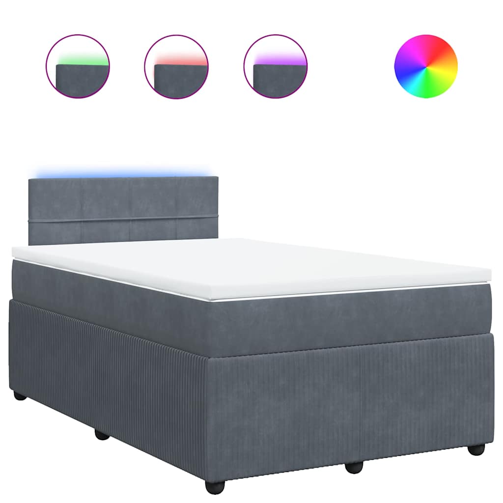 Κρεβάτι Boxspring με Στρώμα Σκούρο Γκρι 120x190 εκ. Βελούδινο