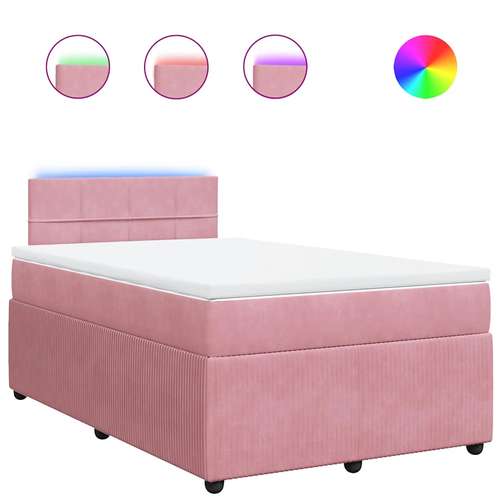 Κρεβάτι Boxspring με Στρώμα Ροζ 120x190 εκ. Βελούδινο - Pakobazaar