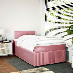 Κρεβάτι Boxspring με Στρώμα Ροζ 120x190 εκ. Βελούδινο - Pakobazaar