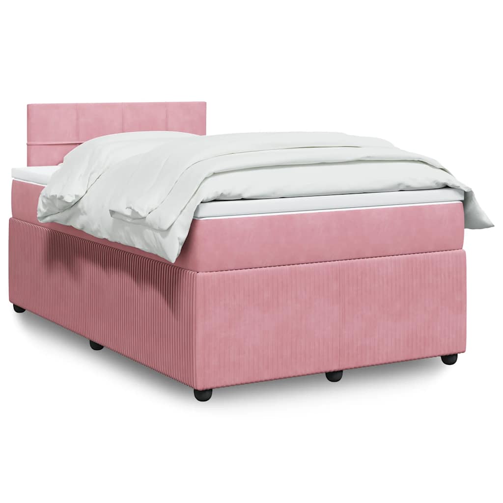 Κρεβάτι Boxspring με Στρώμα Ροζ 120x190 εκ. Βελούδινο - Pakobazaar