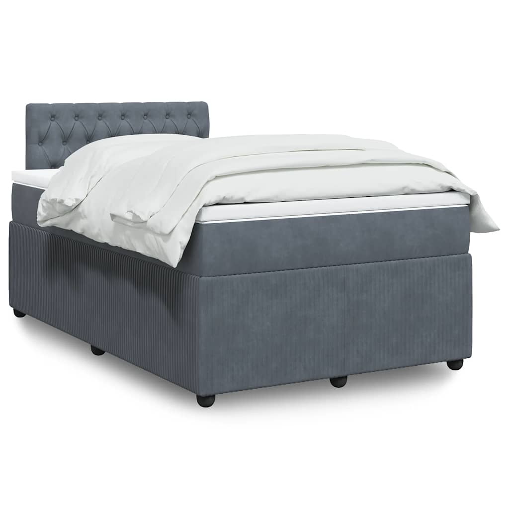 Κρεβάτι Boxspring με Στρώμα Σκούρο Γκρι 120x190 εκ. Βελούδινο - Pakobazaar
