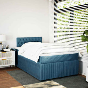 Κρεβάτι Boxspring με Στρώμα Μπλε 120x190 εκ. Βελούδινο - Pakobazaar