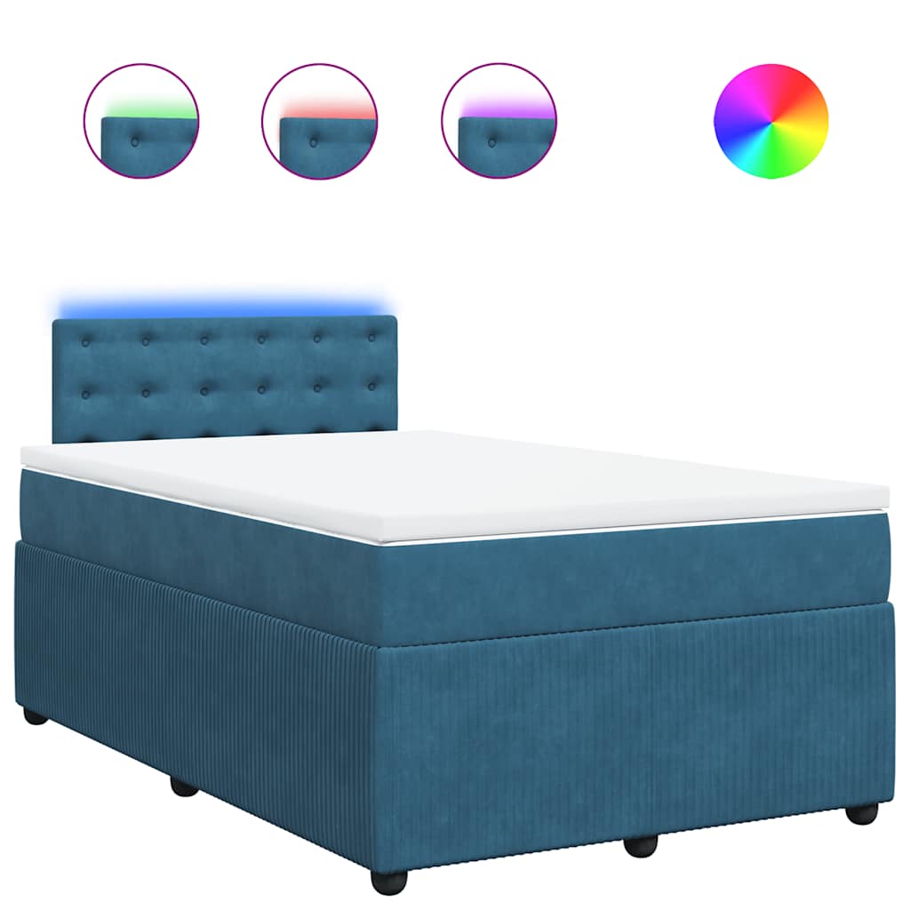 Κρεβάτι Boxspring με Στρώμα Μπλε 120x190 εκ. Βελούδινο